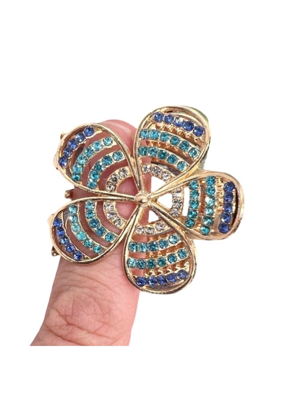 Elegant Gold and Blue Striped Floral Hair Accessory clip Ckaw FINAL PRICE DROP